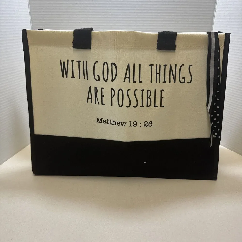 Inspirational Tote Bag - With God All Things Are Possible - Black & White